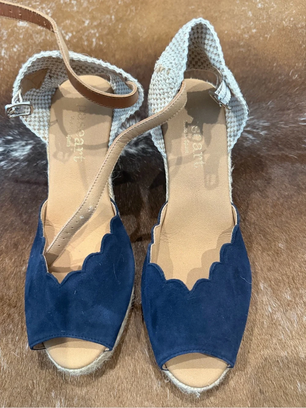 Espeanti Made in Spain Navy Suede Espadrille Wedge Size 38
